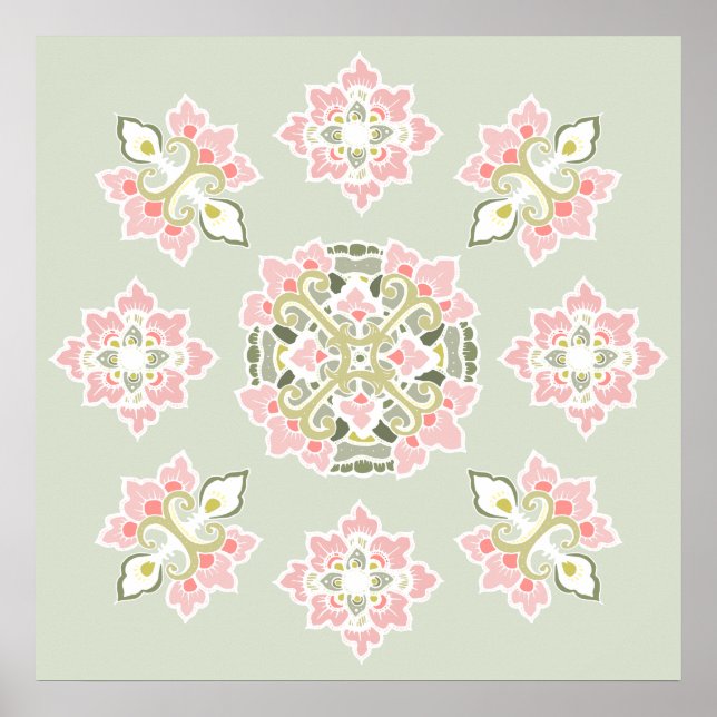 Pastel Colourful Tracery Ornament Pattern Poster (Front)