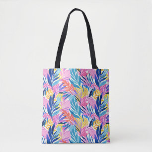 Pastel Colourful Tropical Leaf Patterned Tote Bag