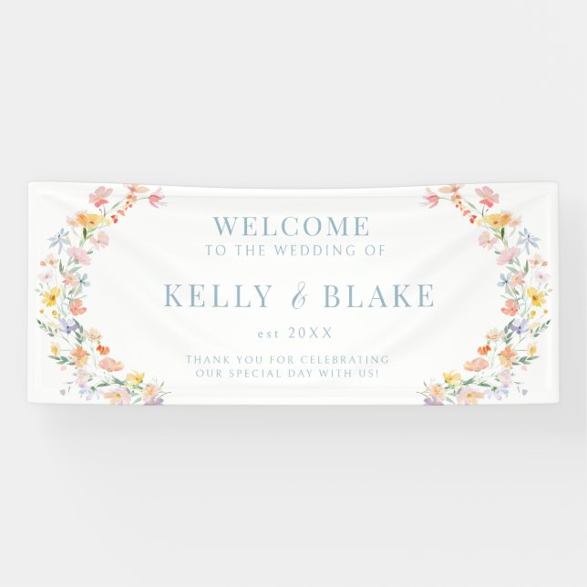 Pastel Colourful Watecolor Wildflower Wedding Banner (Horizontal)