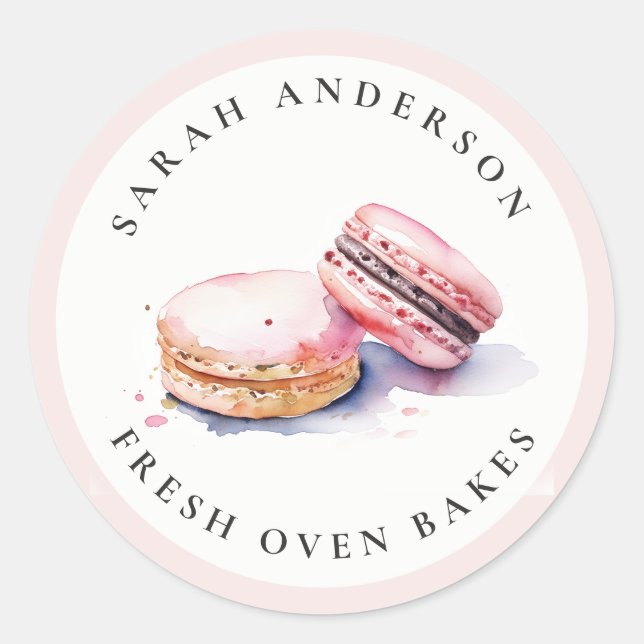 Pastel Colourful Watercolor French Macarons Bakery Classic Round Sticker (Front)