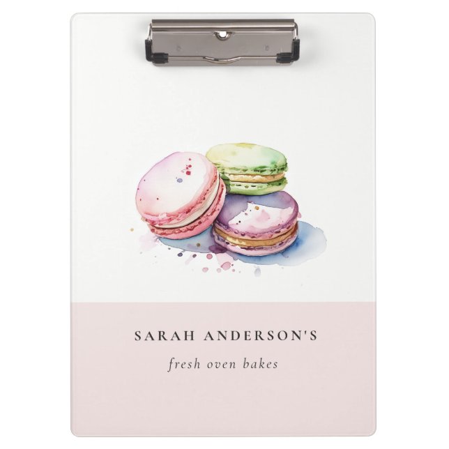 Pastel Colourful Watercolor French Macarons Bakery Clipboard (Front)