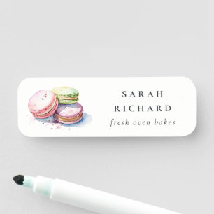 Pastel Colourful Watercolor French Macarons Bakery Name Tag