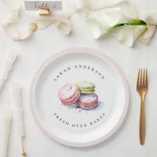 Pastel Colourful Watercolor French Macarons Bakery Paper Plate