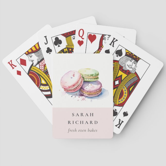 Pastel Colourful Watercolor French Macarons Bakery Playing Cards (Back)