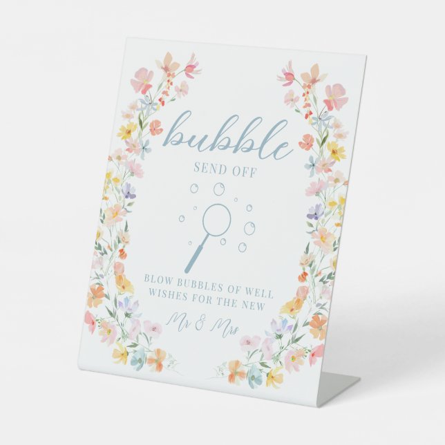 Pastel Colourful Wildflower Wedding Bubble Sign (Front)