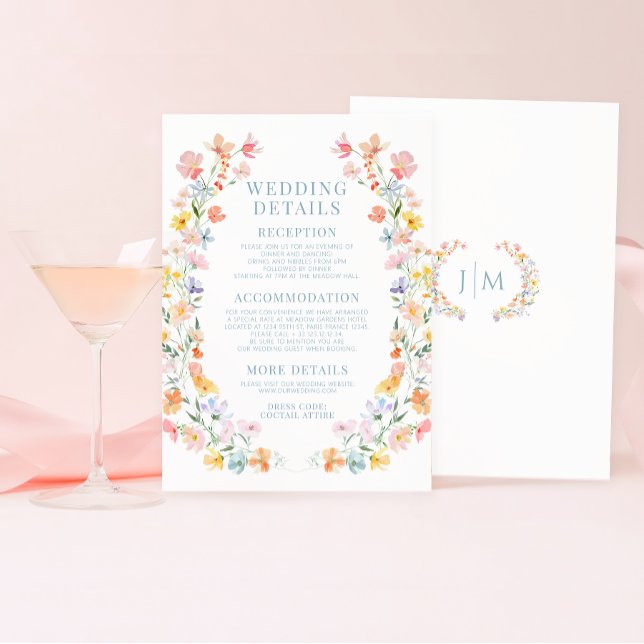 Pastel Colourful Wildflower Wedding Details Cards (Creator Uploaded)