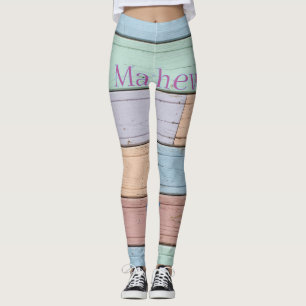 pastel colourful wood rustic monogram est. year na leggings
