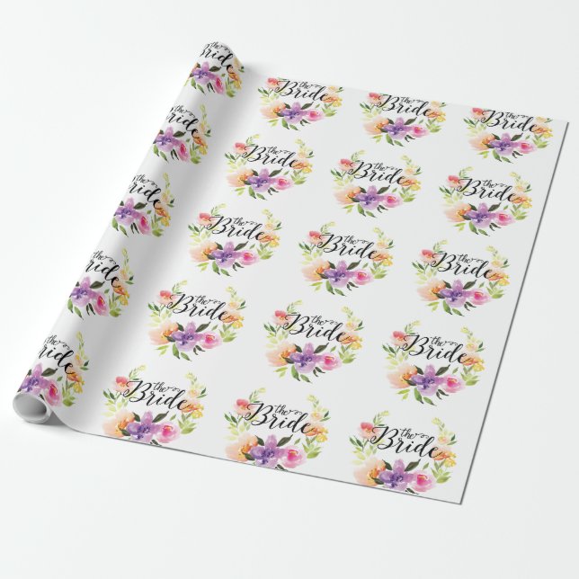Pastel Colourful Wreath And Text-The Bride Pattern Wrapping Paper (Unrolled)