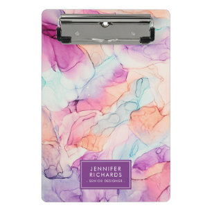 Pastel Colours Alcohol Ink Personalised Mini Clipboard
