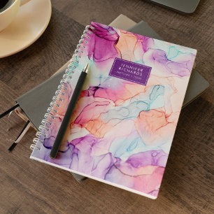 Pastel Colours Alcohol Ink Personalised Notebook