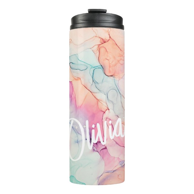 Pastel Colours Alcohol Ink Personalised Thermal Tumbler (Front)