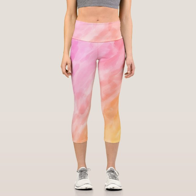 Pastel colours artistic High Waisted Capris (Front)