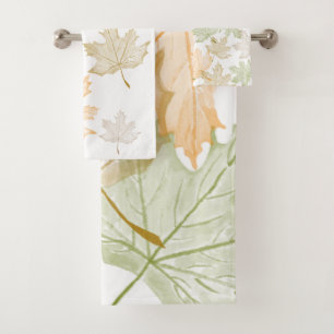 Pastel Colours Autumn Maple Pattern Green Orange Bath Towel Set