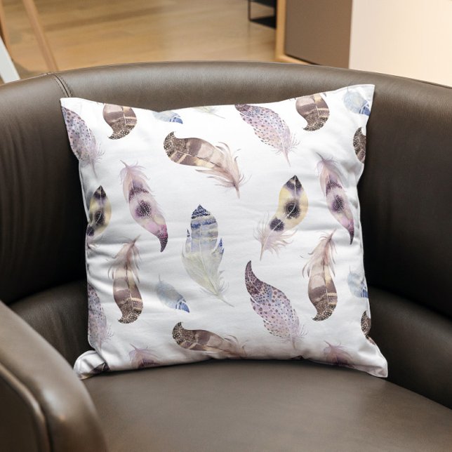 Pastel colours boho feathers pattern cushion (Creator Uploaded)