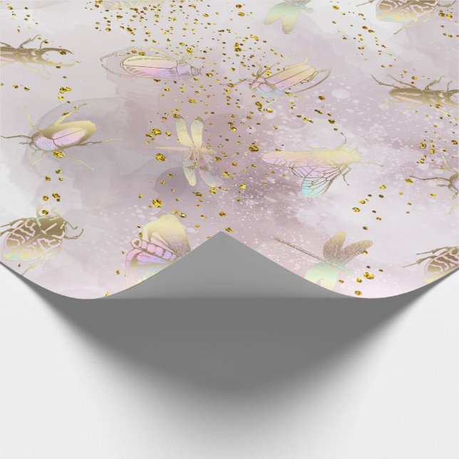 pastel colours bugs on faux glitter wrapping paper (Corner)