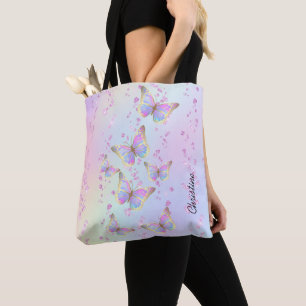 pastel colours butterflies pattern tote bag