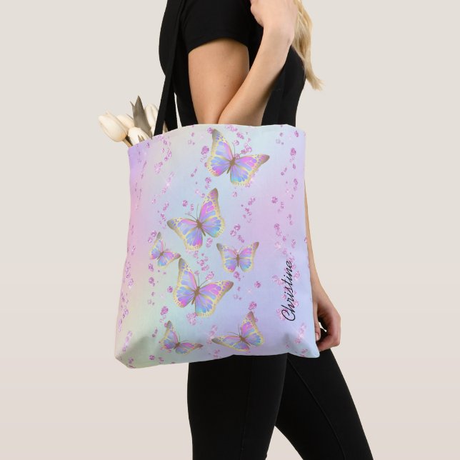 pastel colours butterflies pattern tote bag (Close Up)