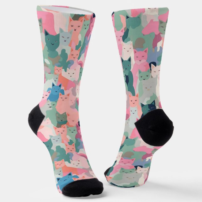 Pastel Colours Cat Camouflage Socks (Angled)