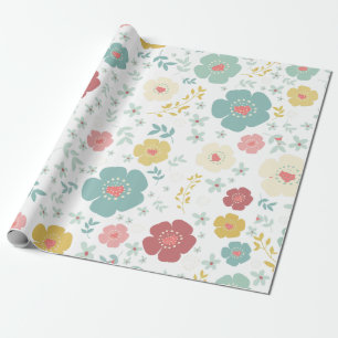 Pastel Colours Cute Colourful Flowers Pattern Wrapping Paper