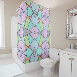 Pastel Colours Cute Pink Blue Abstract Geometric Shower Curtain