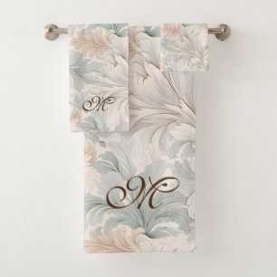 Pastel colours delicate ornamental floral motifs bath towel set