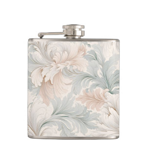 Pastel colours delicate ornamental floral motifs hip flask