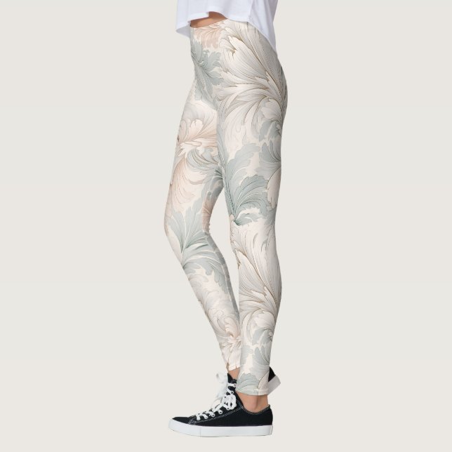 Pastel colours delicate ornamental floral motifs leggings (Left)