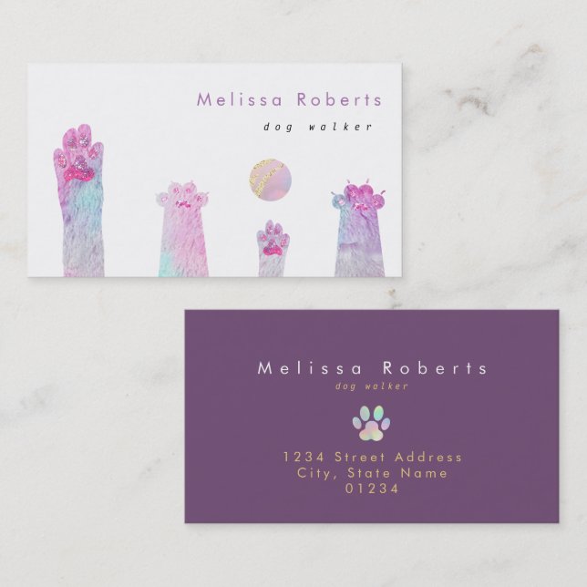pastel colours dog walker business card (Front/Back)