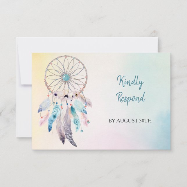 Pastel Colours Dreamcatcher Wedding Menu RSVP (Front)