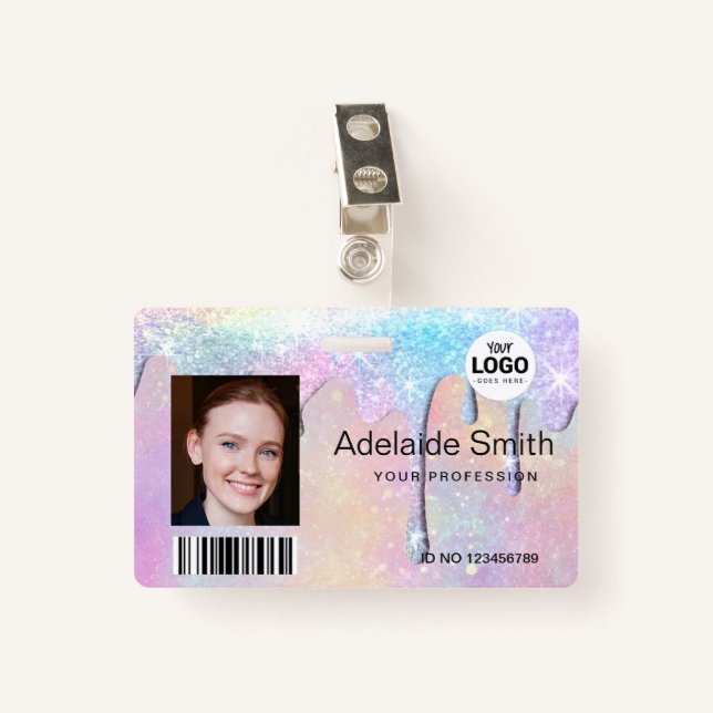 pastel colours drips ID badge (Front with Clip)