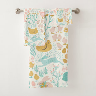 Pastel colours Easter symbols pattern Bath Towel Set