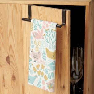 Pastel colours Easter symbols pattern Tea Towel