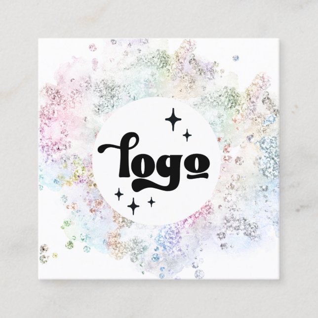 pastel colours faux chunky glitter square business card (Front)
