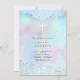 pastel colours faux glitter Confirmation Invitation
