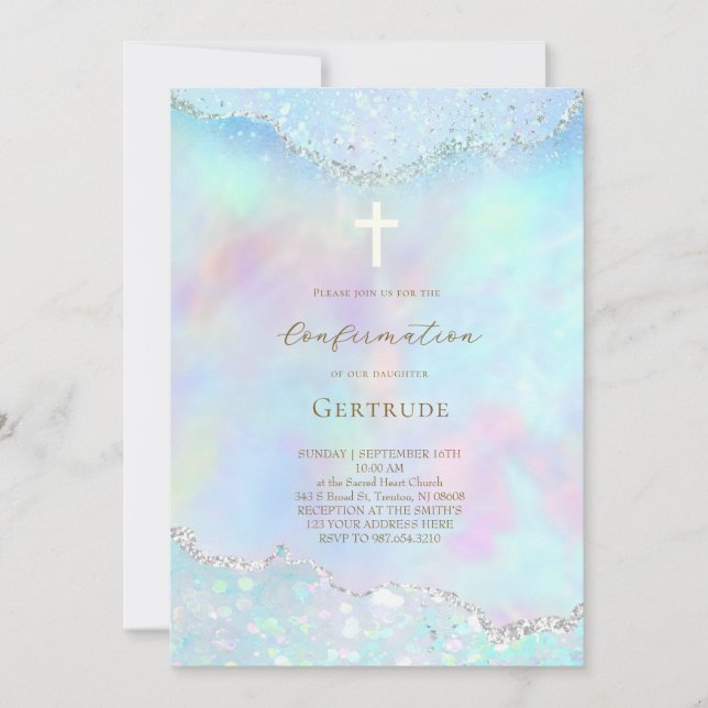 pastel colours faux glitter Confirmation Invitation (Front)