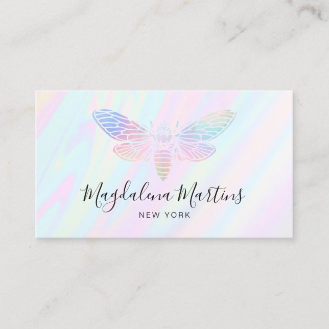 pastel colours FAUX holographic effect bug logo Business Card (Front)