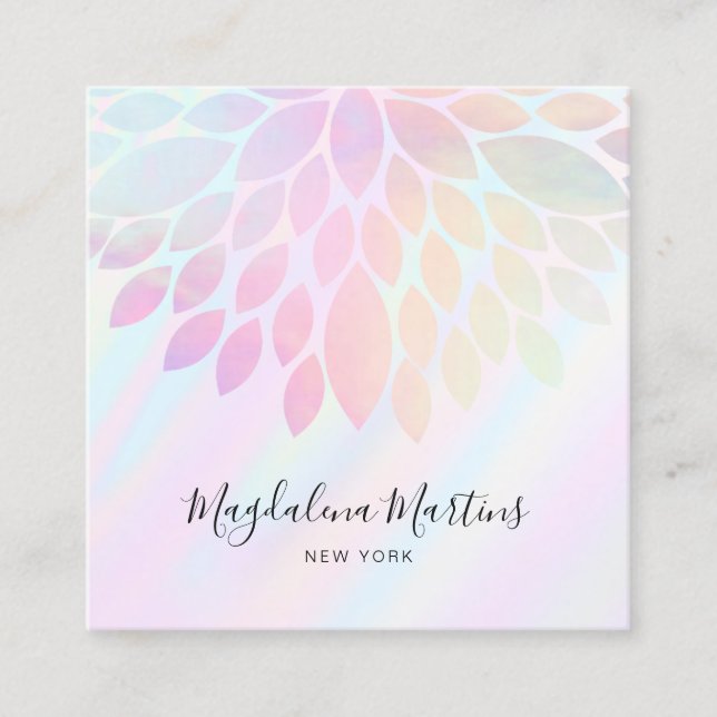 pastel colours FAUX holographic effect dahlia Square Business Card (Front)