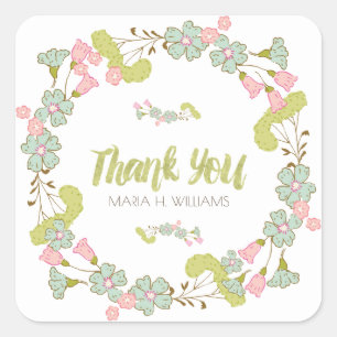 Pastel Colours Floral Wreath Thank You Template Square Sticker
