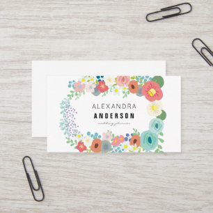 Pastel Colours Flower Wreath White Business Card