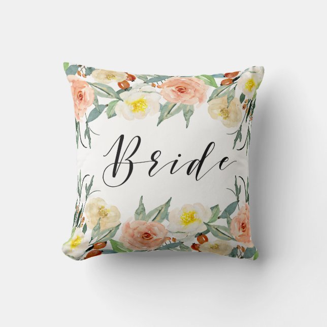 Pastel colours flowers border-Bride typography Cushion (Front)