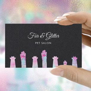 pastel colours furry paws on black business card