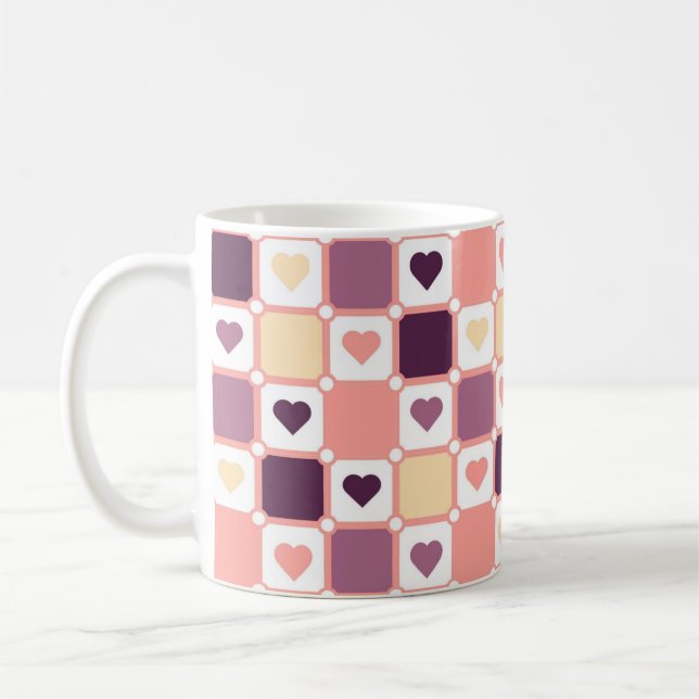 Pastel Colours Geometric Chequerboard Hearts Mug (Left)