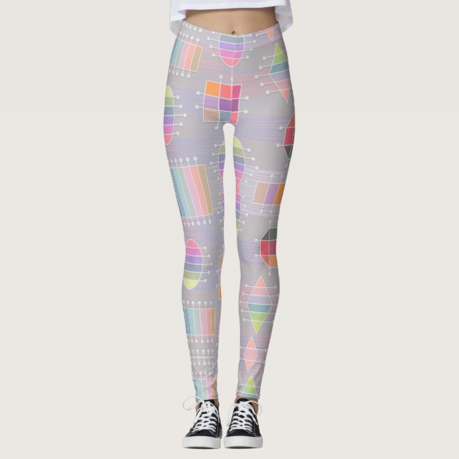 Pastel Colours & Geometric Shapes Leggings (Front)