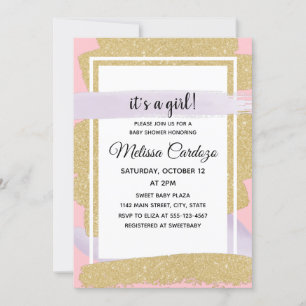 Pastel Colours Gold Glitter It's A Girl Cute Invitation