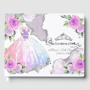 Pastel Colours Gown Floral Quinceanera Guest Book