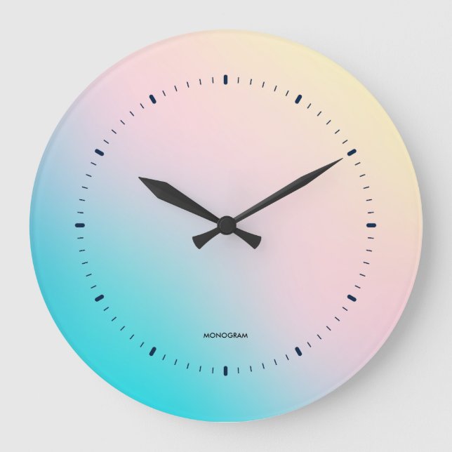 Pastel Colours Gradient Blue Pink and Yellow Large Clock (Front)