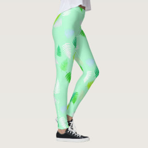 Pastel Colours Happy Fern Leaves Leggings