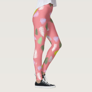 Pastel Colours Happy Fern Leaves Leggings