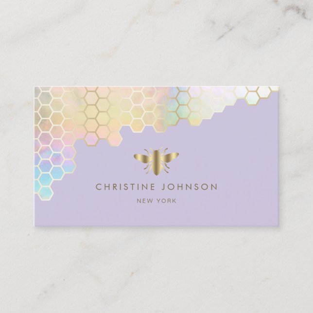 pastel colours honeycomb bee on lavender business card (Front)