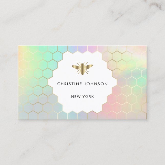 pastel colours honeycomb hexagons bee logo business card (Front)